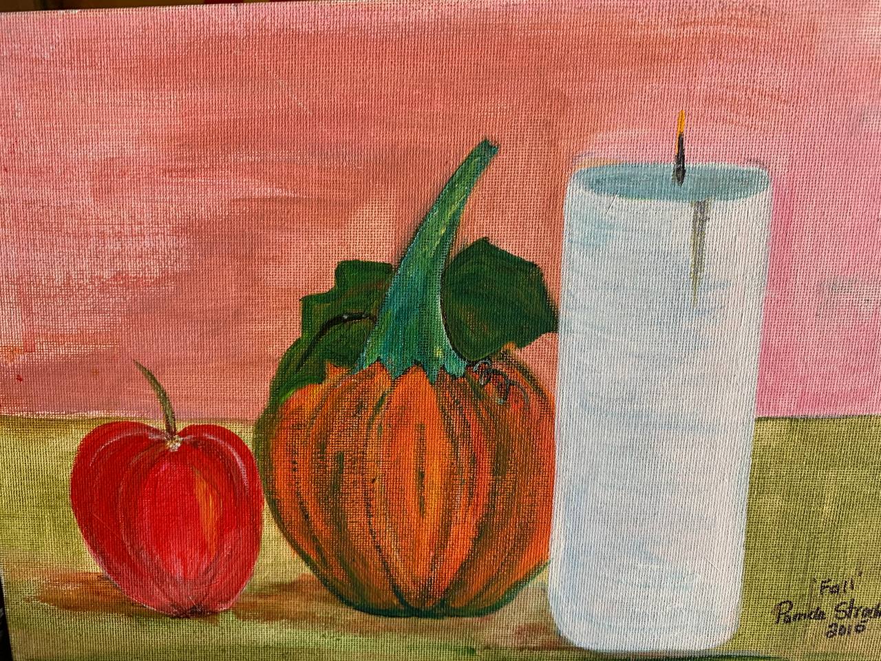 Still life with apple, gourd, and candle