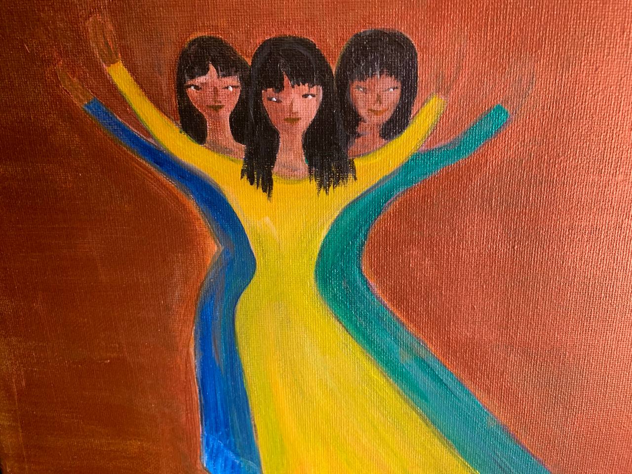 Three women painted in warm tones