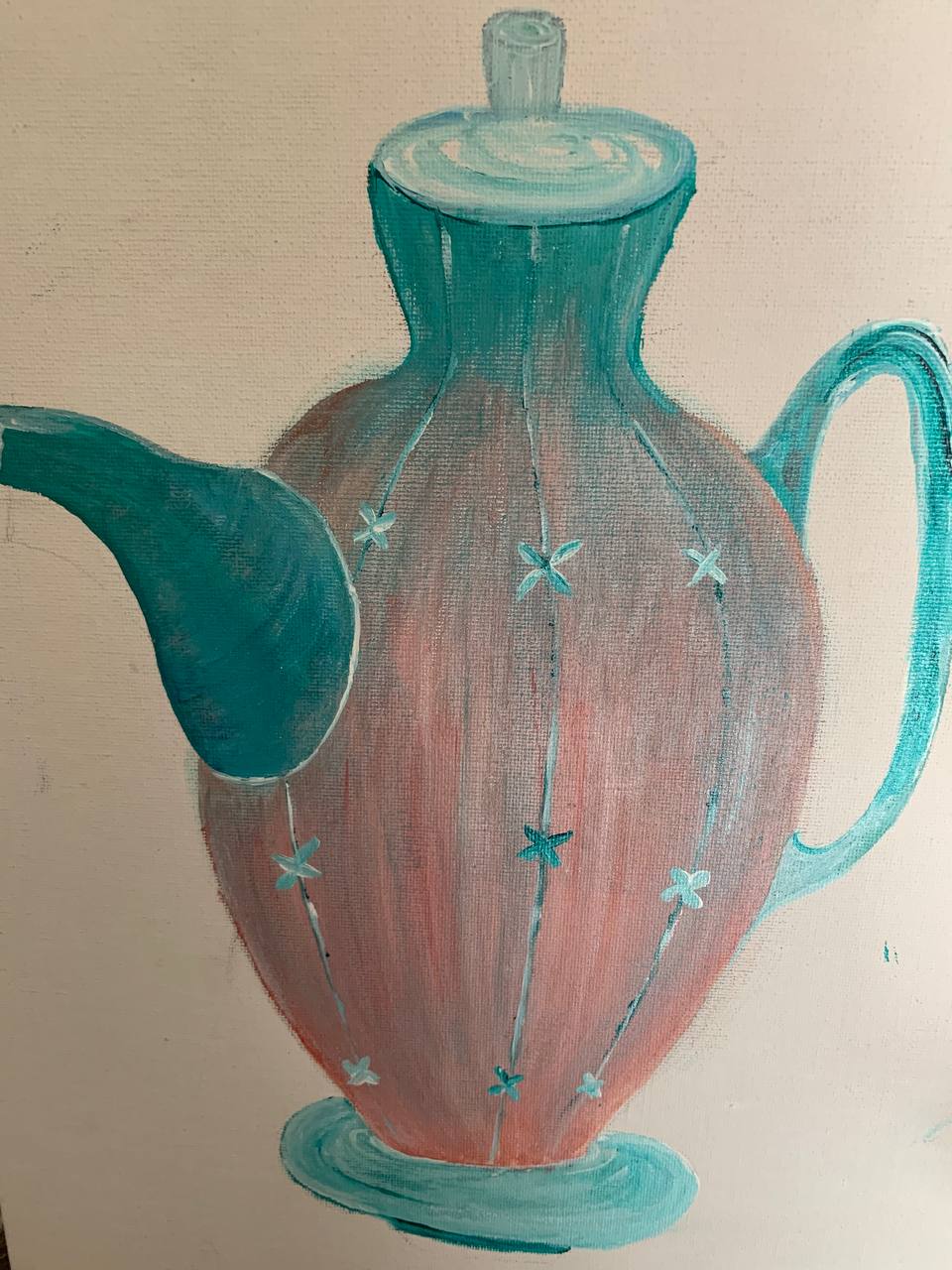 Decorative teal and rose pitcher painting