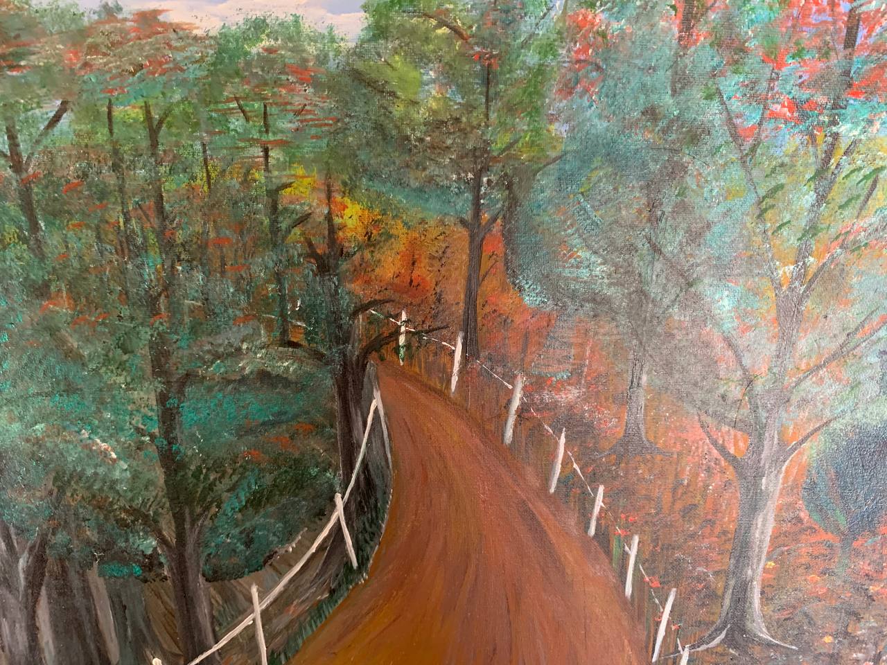 Autumn forest road painting