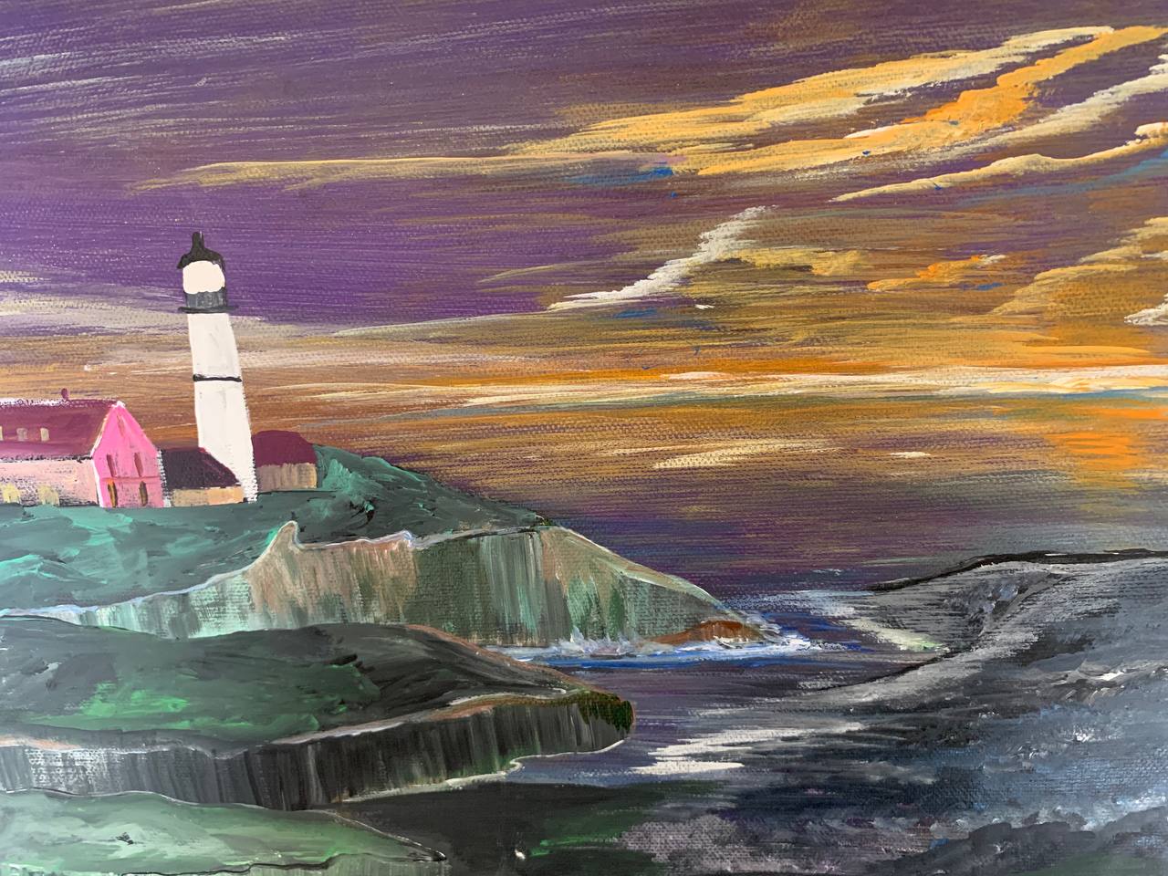 Lighthouse at dusk painting