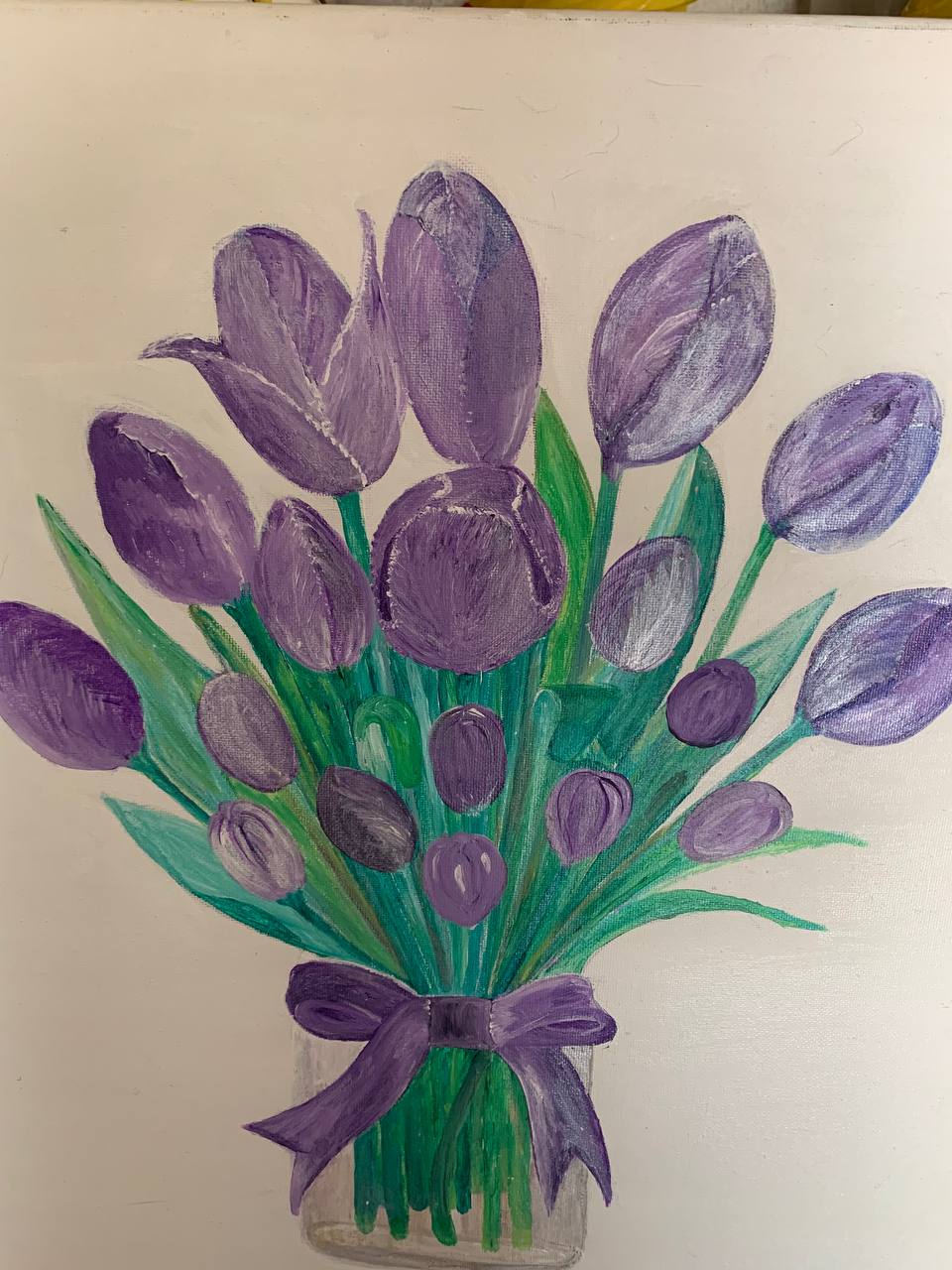 Purple tulip bouquet painting