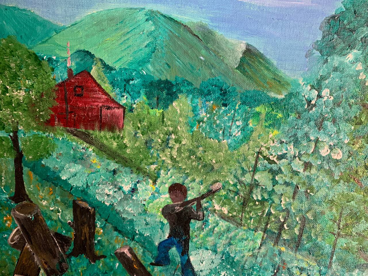 Red barn orchard landscape