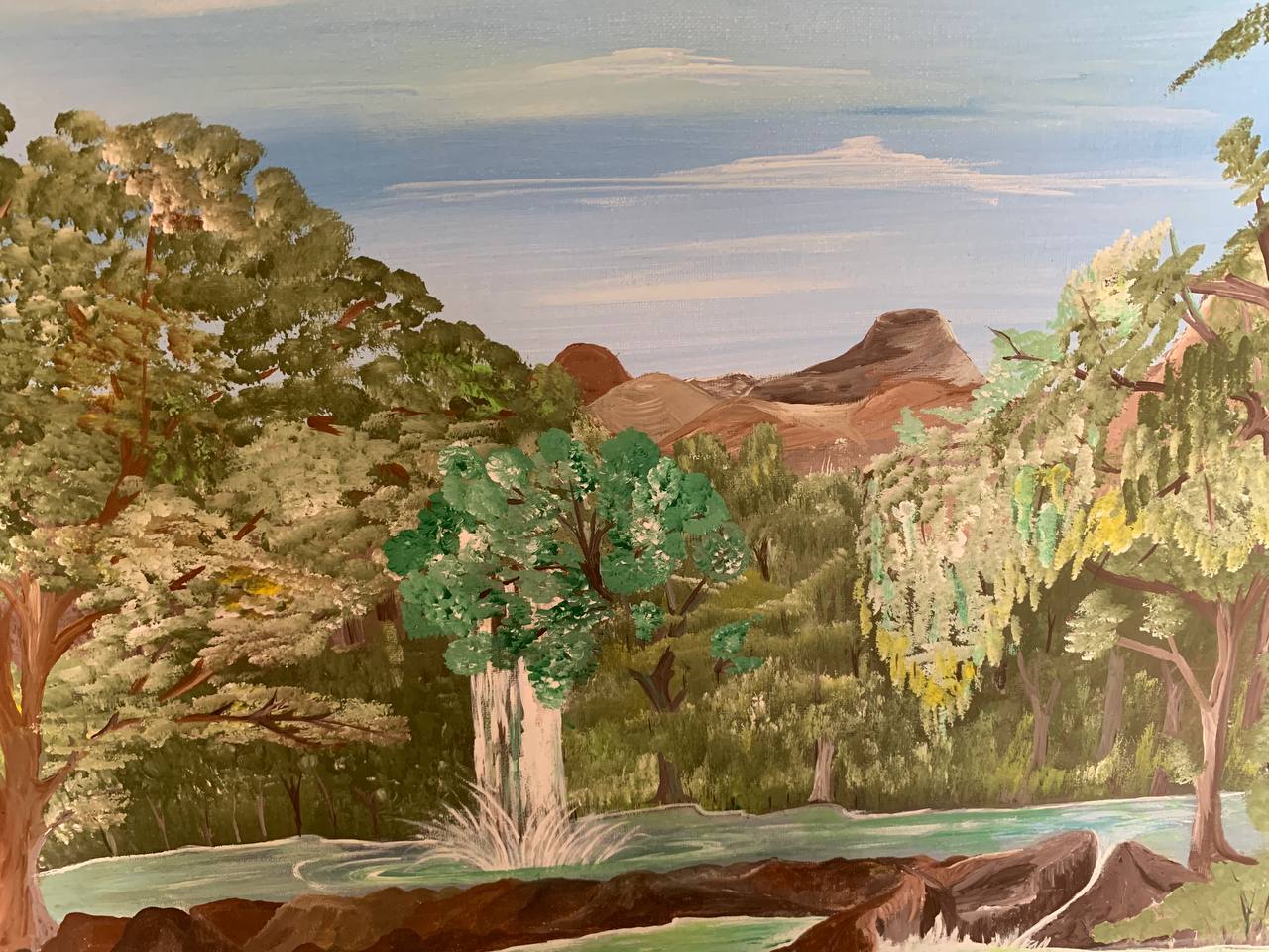 Landscape with fountain and trees