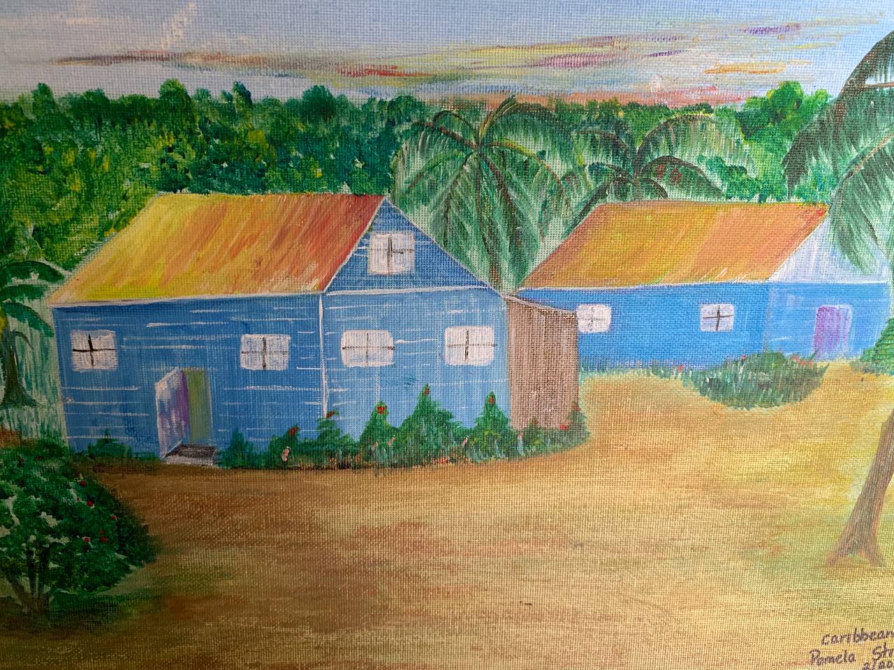 Blue island houses painting