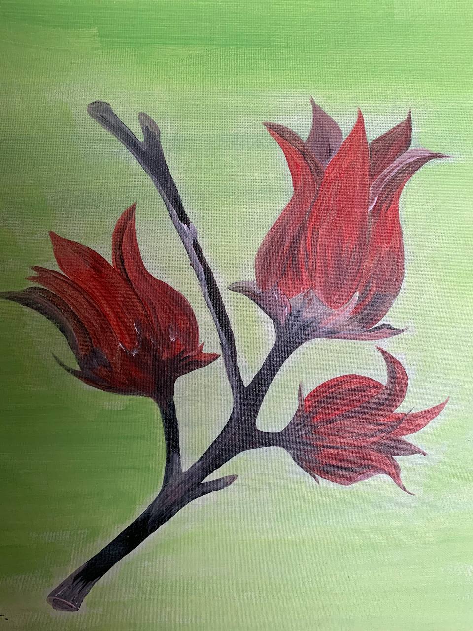 Crimson floral branch painting