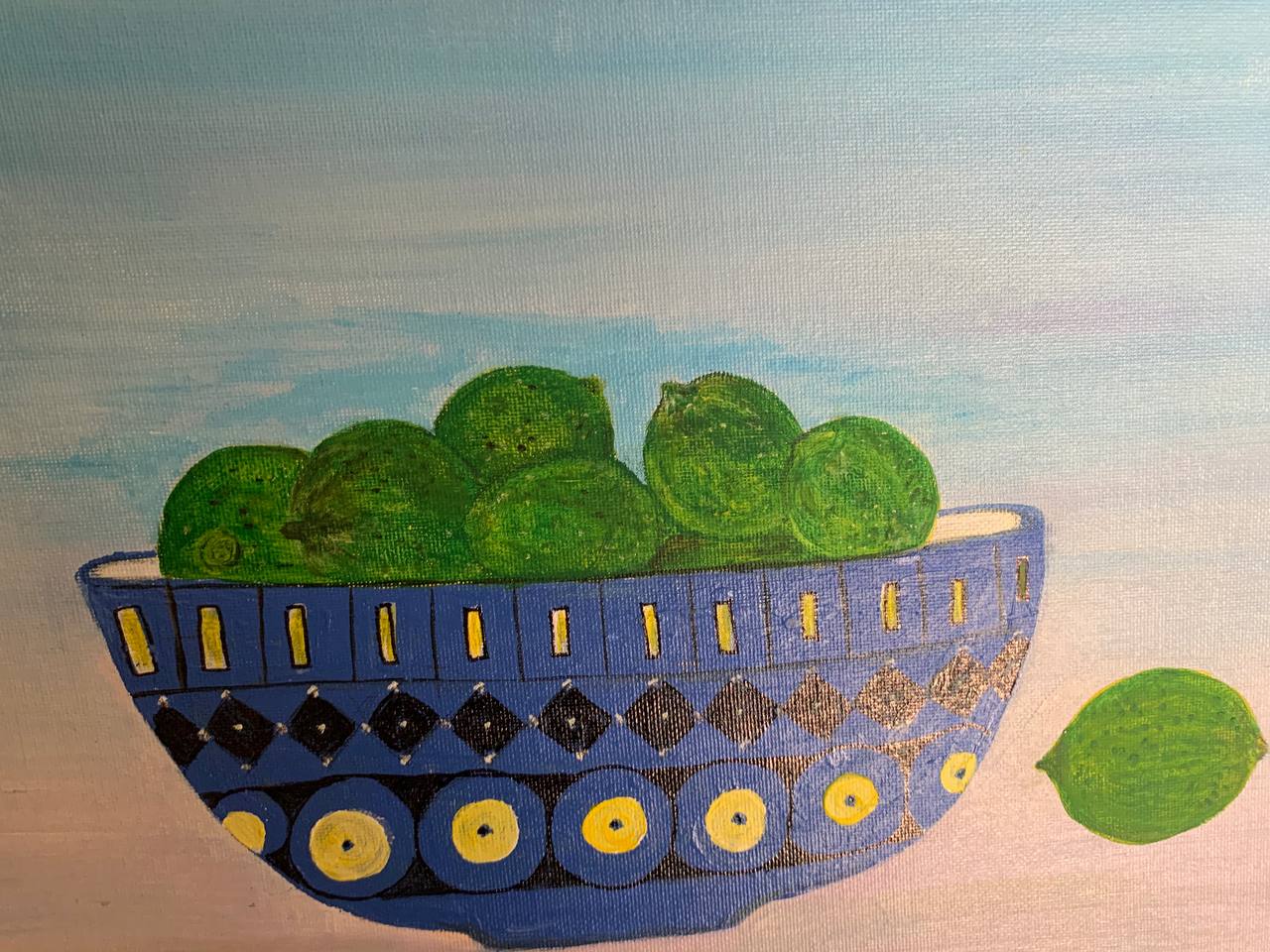 Blue bowl with limes painting